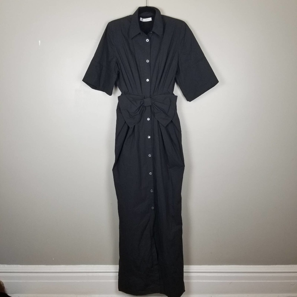 Viktor & Rolf button up fitted black long dress gown, size 40, bow belt